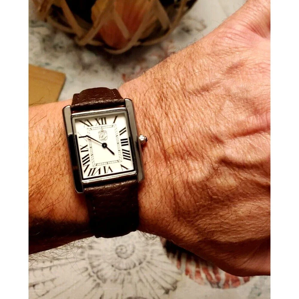 Pierre Lucerne 1888 Must Tank Style Swiss Inspired Classic Mens Watch Brown Band